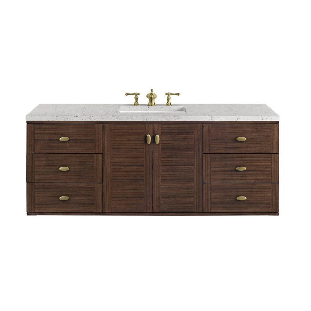 James Martin - Amberly 60" Single Vanity, Mid-Century Walnut w/ 3 CM Eternal Jasmine Pearl Top - 670-V60S-WLT-3EJP view 2