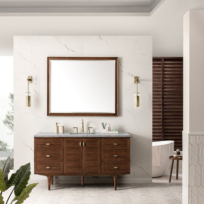 James Martin - Amberly 60" Single Vanity, Mid-Century Walnut w/ 3 CM Eternal Jasmine Pearl Top - 670-V60S-WLT-3EJP view 5