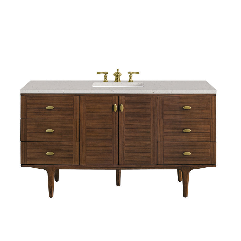 James Martin - Amberly 60" Single Vanity, Mid-Century Walnut w/ 3 CM Lime Delight Top - 670-V60S-WLT-3LDL view 1