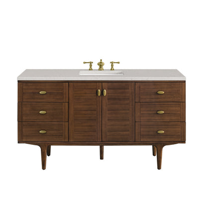 James Martin - Amberly 60" Single Vanity, Mid-Century Walnut w/ 3 CM Lime Delight Top - 670-V60S-WLT-3LDL view 1