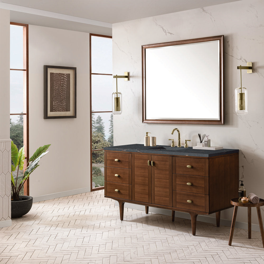 James Martin - Amberly 60" Single Vanity, Mid-Century Walnut w/ 3 CM Parisien Bleu Top - 670-V60S-WLT-3PBL view 7