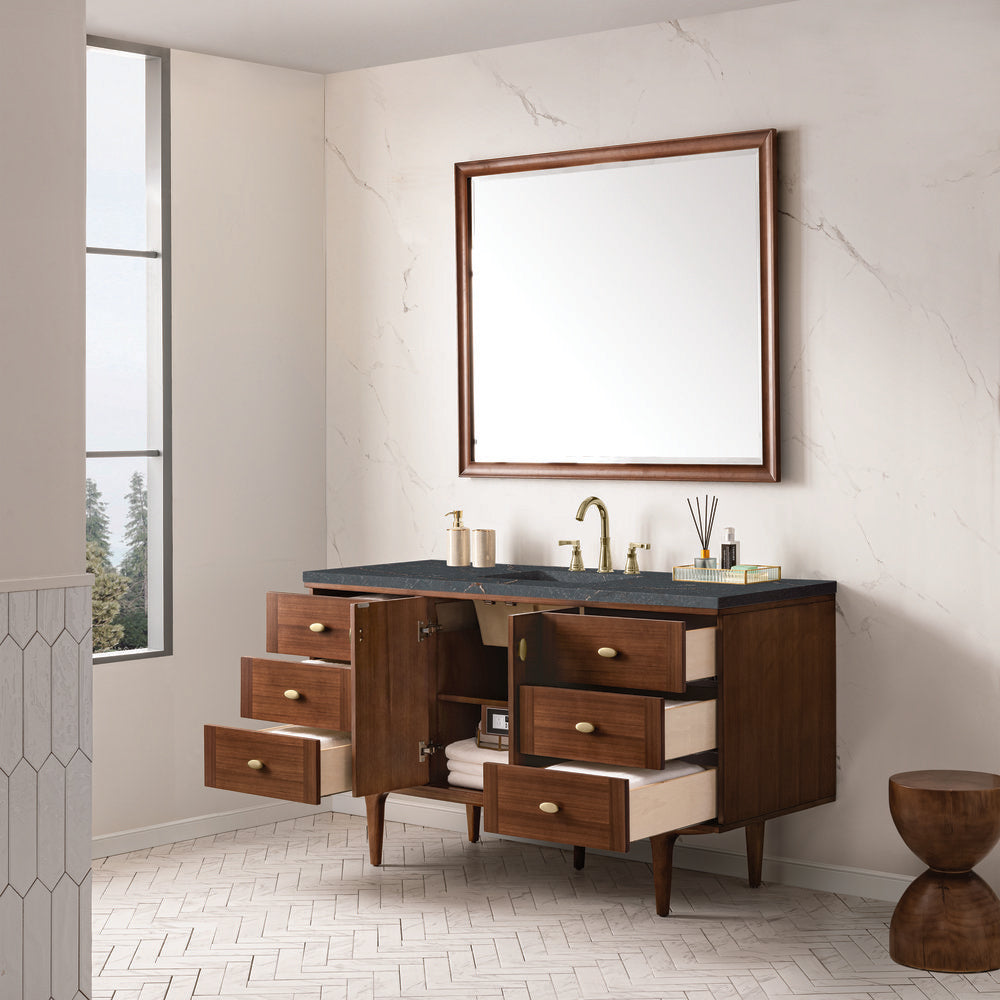 James Martin - Amberly 60" Single Vanity, Mid-Century Walnut w/ 3 CM Parisien Bleu Top - 670-V60S-WLT-3PBL view 9