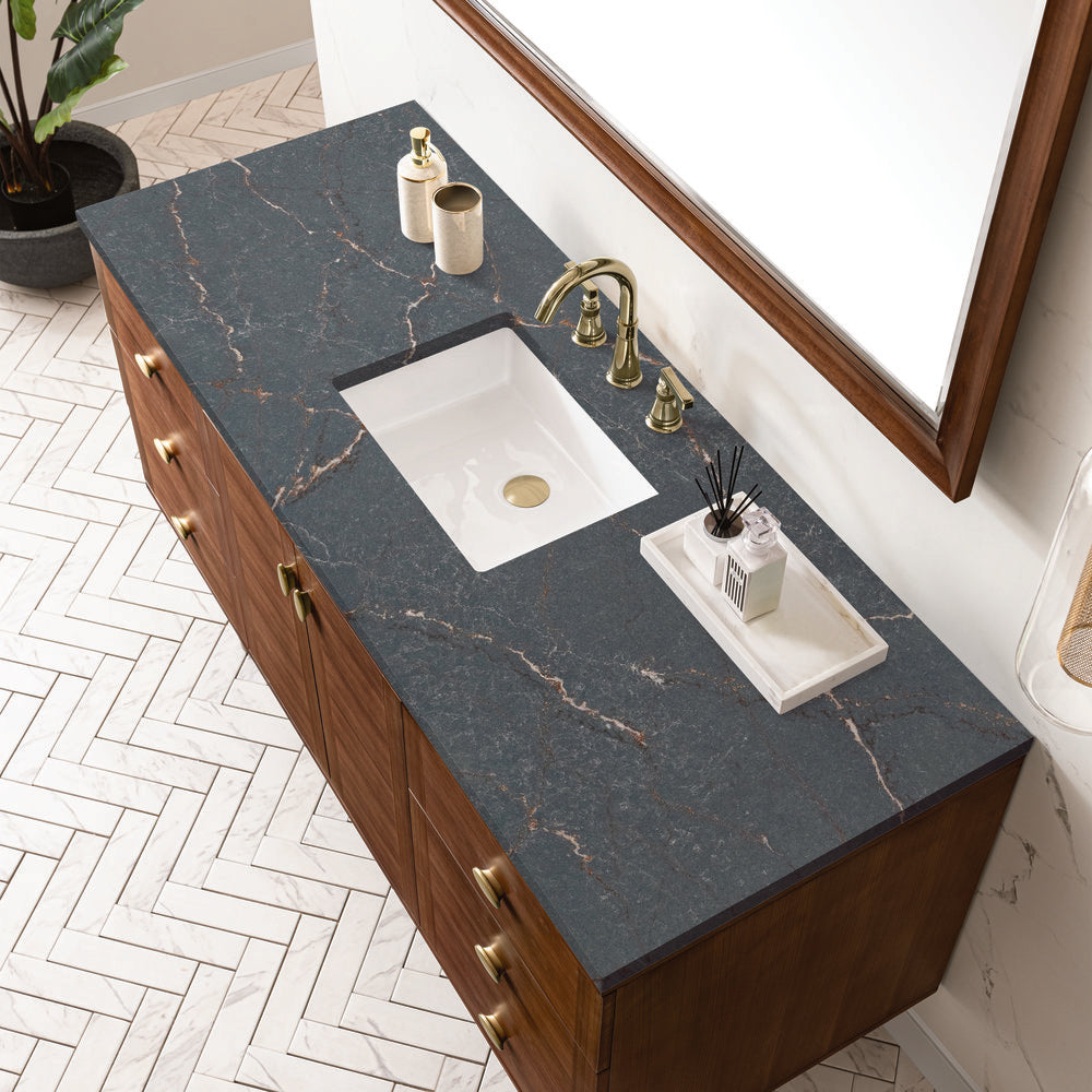 James Martin - Amberly 60" Single Vanity, Mid-Century Walnut w/ 3 CM Parisien Bleu Top - 670-V60S-WLT-3PBL view 11