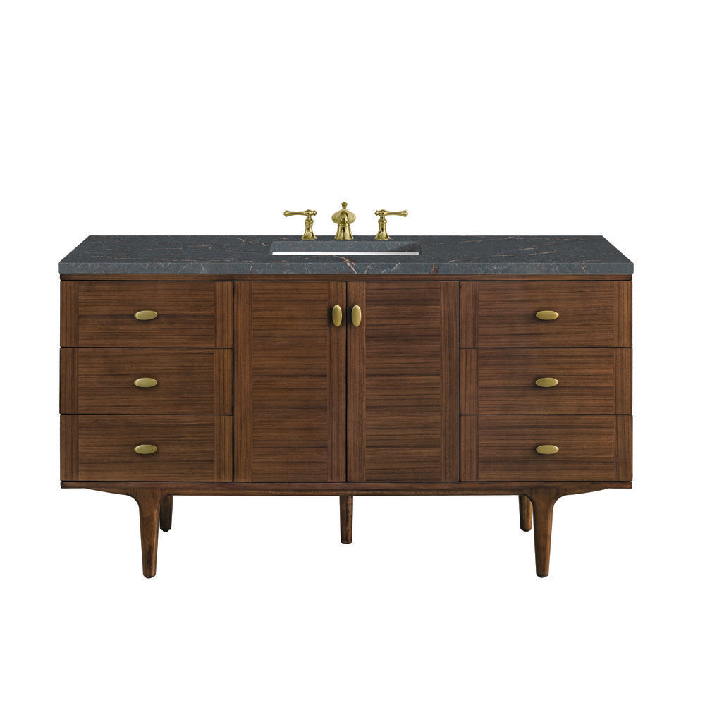 James Martin - Amberly 60" Single Vanity, Mid-Century Walnut w/ 3 CM Parisien Bleu Top w/FreePower Wireless Charger - 670-V60S-WLT-FPBL view 1