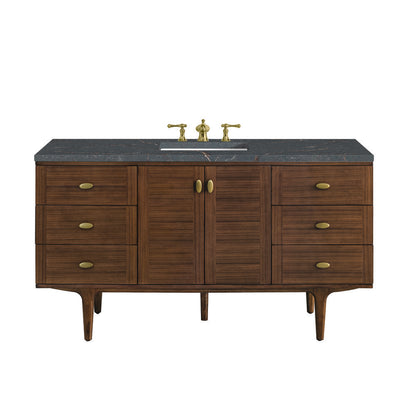 James Martin - Amberly 60" Single Vanity, Mid-Century Walnut w/ 3 CM Parisien Bleu Top w/FreePower Wireless Charger - 670-V60S-WLT-FPBL view 1