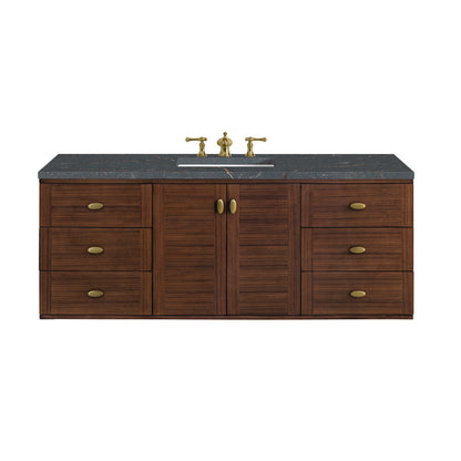 James Martin - Amberly 60" Single Vanity, Mid-Century Walnut w/ 3 CM Parisien Bleu Top w/FreePower Wireless Charger - 670-V60S-WLT-FPBL view 2