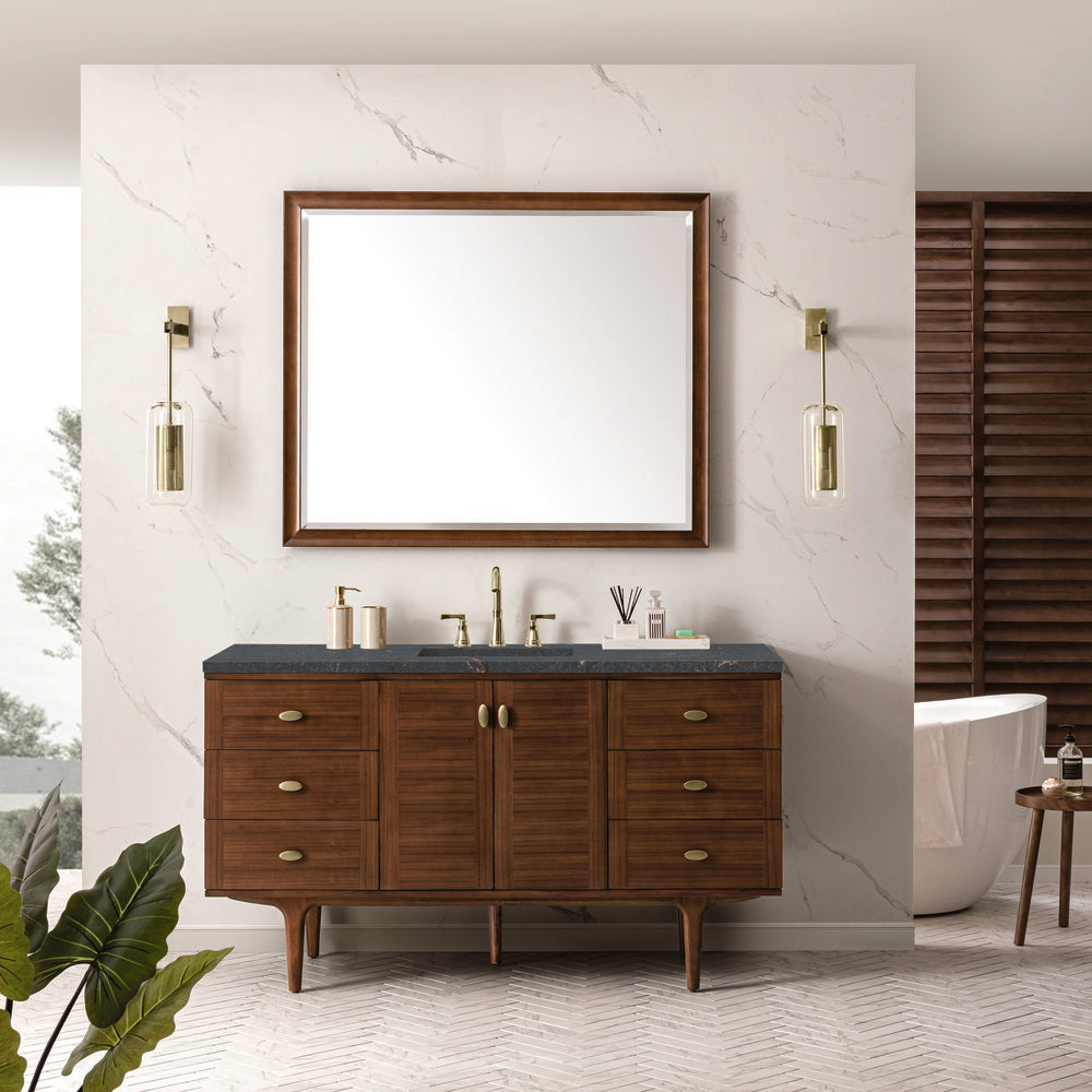 James Martin - Amberly 60" Single Vanity, Mid-Century Walnut w/ 3 CM Parisien Bleu Top w/FreePower Wireless Charger - 670-V60S-WLT-FPBL view 5