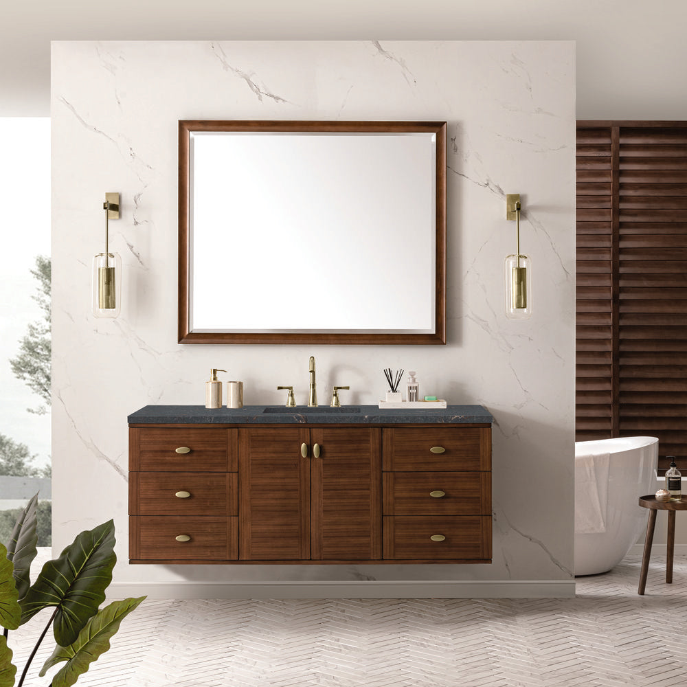 James Martin - Amberly 60" Single Vanity, Mid-Century Walnut w/ 3 CM Parisien Bleu Top w/FreePower Wireless Charger - 670-V60S-WLT-FPBL view 6