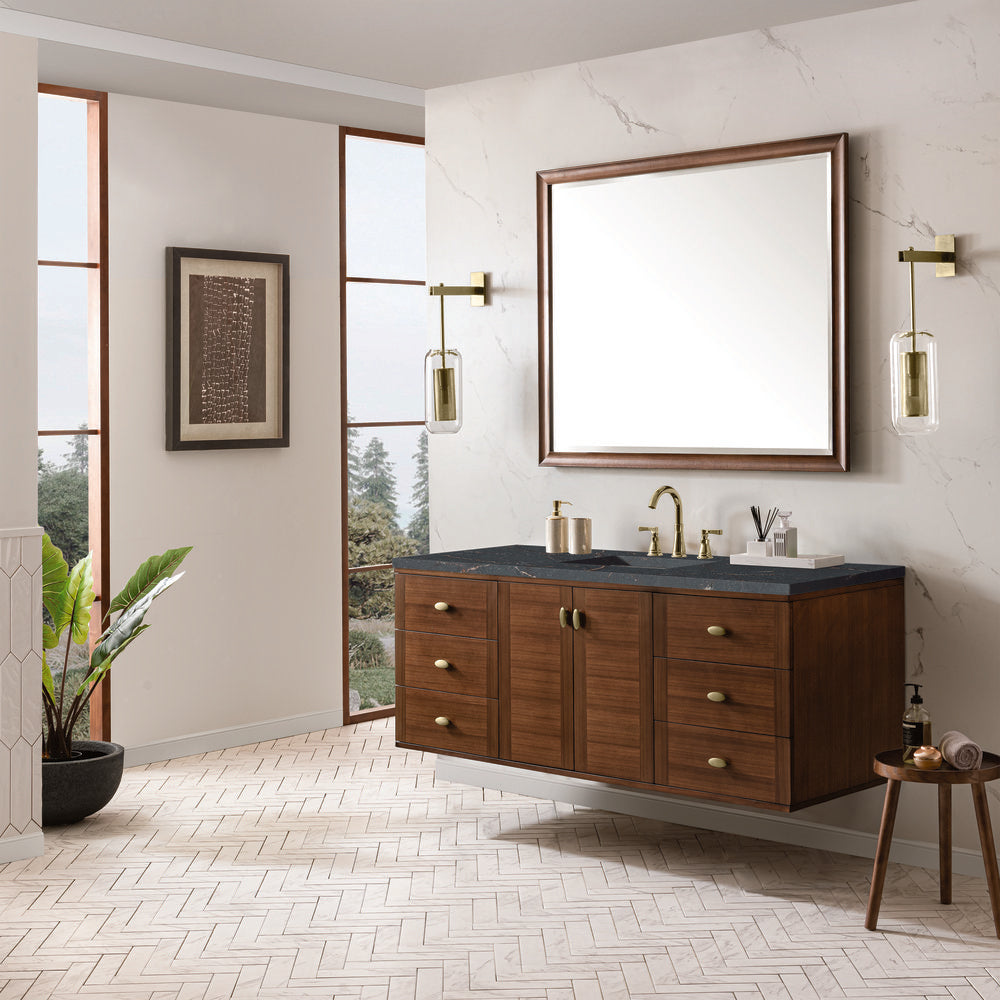 James Martin - Amberly 60" Single Vanity, Mid-Century Walnut w/ 3 CM Parisien Bleu Top w/FreePower Wireless Charger - 670-V60S-WLT-FPBL view 8