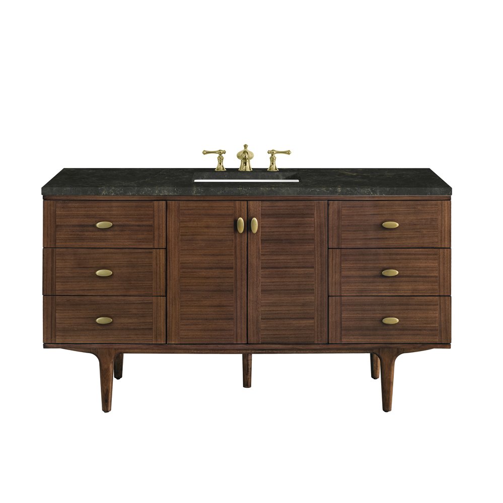 James Martin - Amberly 60" Single Vanity, Mid-Century Walnut, w/ 3 CM Phantome Eclos Top - 670-V60S-WLT-3PHT view 1
