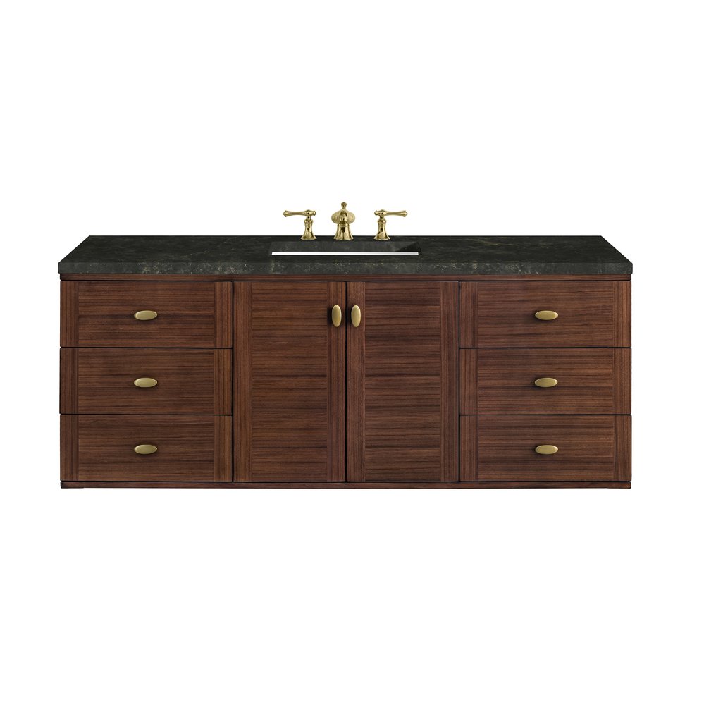 James Martin - Amberly 60" Single Vanity, Mid-Century Walnut, w/ 3 CM Phantome Eclos Top - 670-V60S-WLT-3PHT view 2