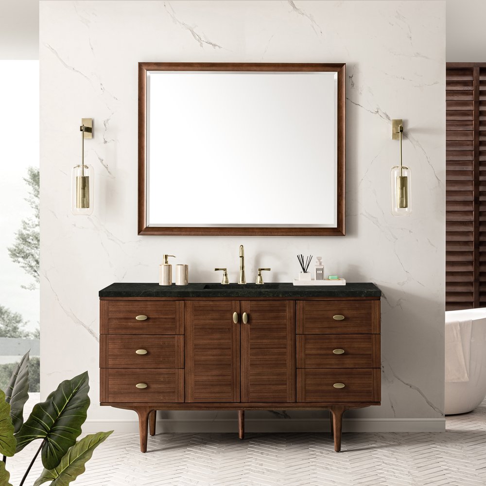 James Martin - Amberly 60" Single Vanity, Mid-Century Walnut, w/ 3 CM Phantome Eclos Top - 670-V60S-WLT-3PHT view 5