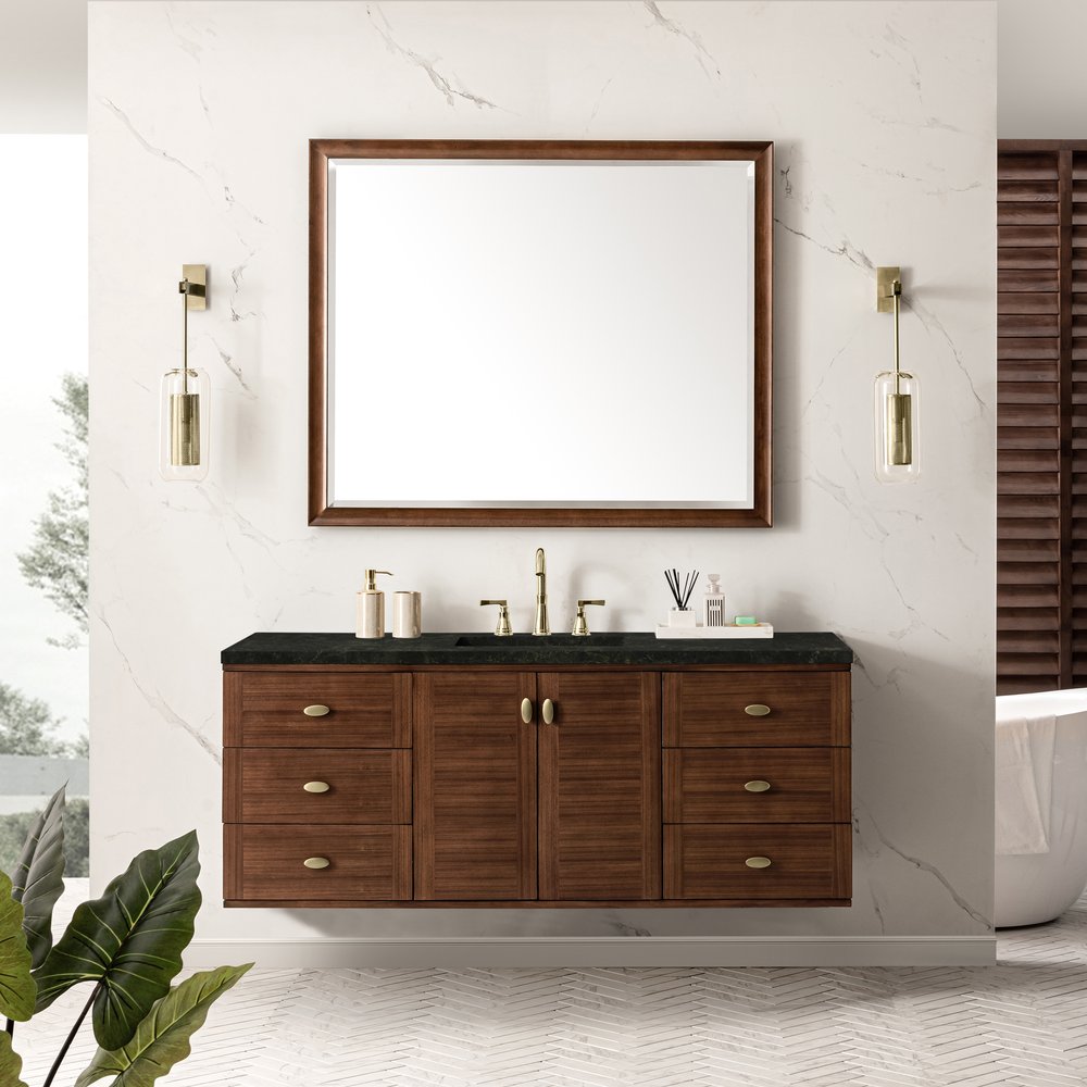 James Martin - Amberly 60" Single Vanity, Mid-Century Walnut, w/ 3 CM Phantome Eclos Top - 670-V60S-WLT-3PHT view 6