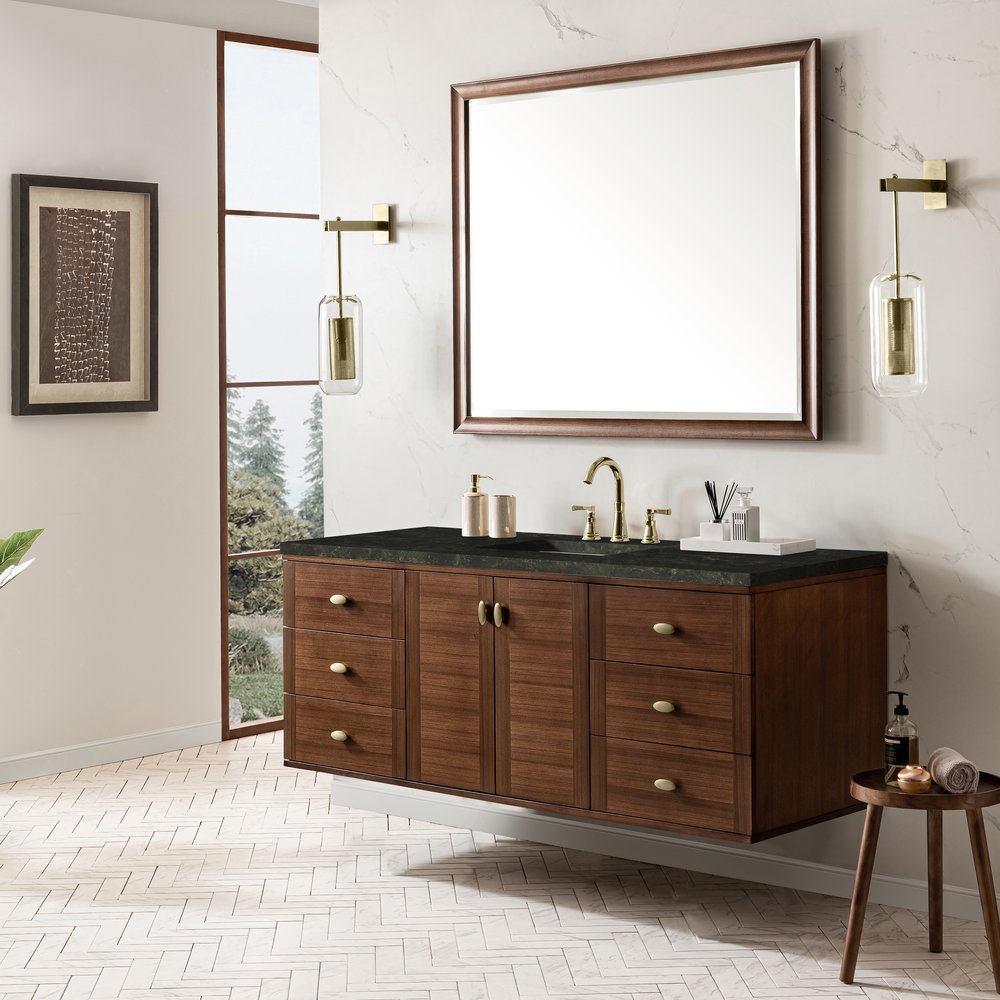 James Martin - Amberly 60" Single Vanity, Mid-Century Walnut, w/ 3 CM Phantome Eclos Top - 670-V60S-WLT-3PHT view 8