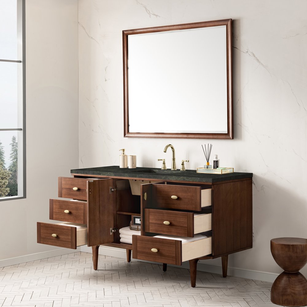 James Martin - Amberly 60" Single Vanity, Mid-Century Walnut, w/ 3 CM Phantome Eclos Top - 670-V60S-WLT-3PHT view 9