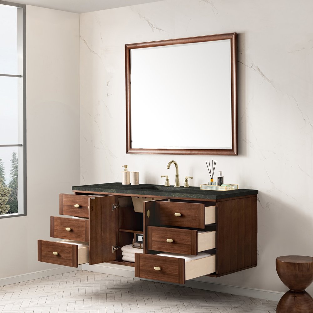James Martin - Amberly 60" Single Vanity, Mid-Century Walnut, w/ 3 CM Phantome Eclos Top - 670-V60S-WLT-3PHT view 10