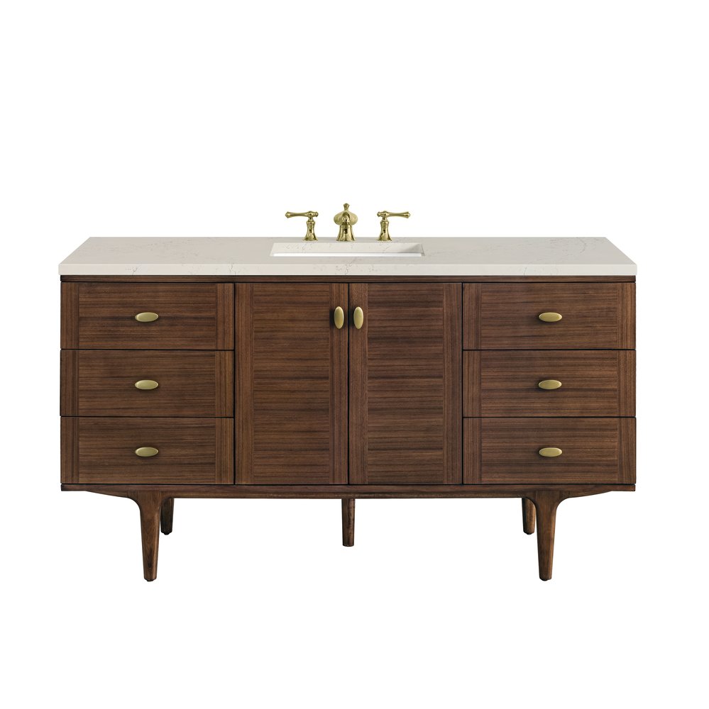 James Martin - Amberly 60" Single Vanity, Mid-Century Walnut, w/ 3 CM Siberian Silestone Top - 670-V60S-WLT-3SFR view 1