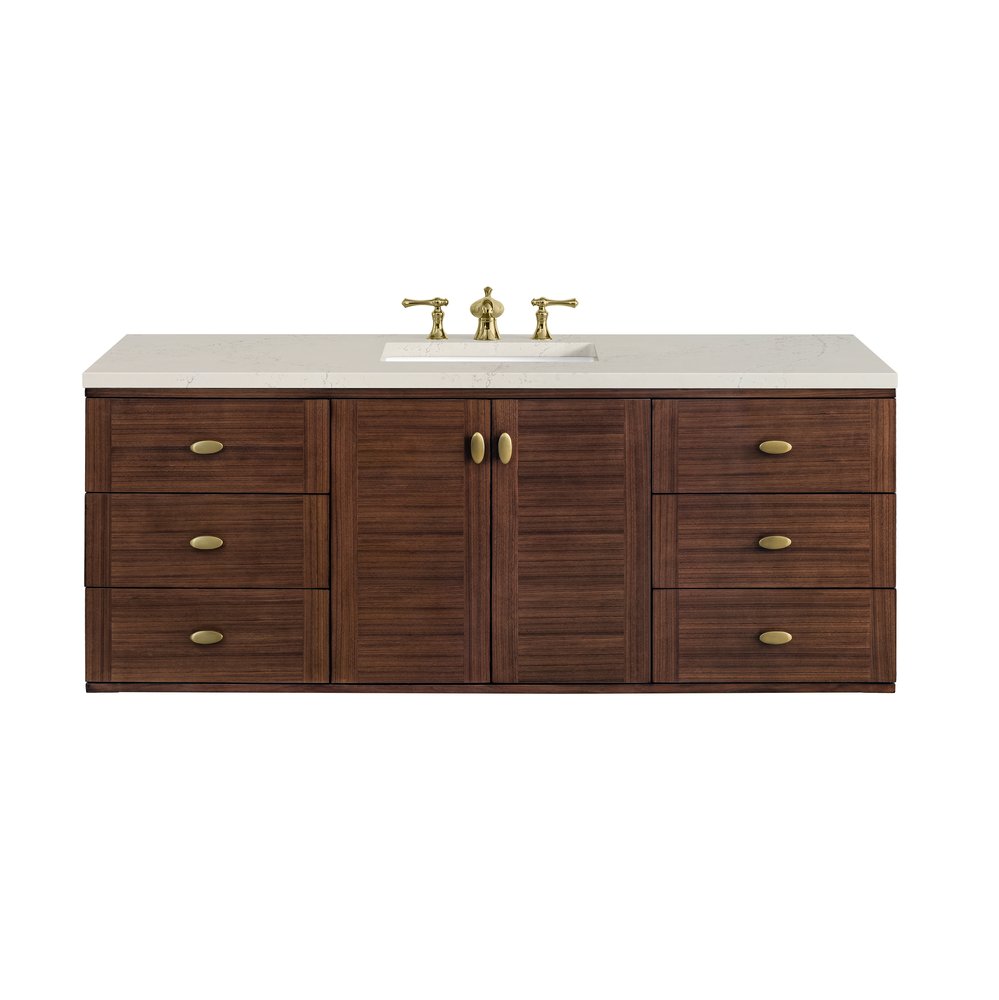 James Martin - Amberly 60" Single Vanity, Mid-Century Walnut, w/ 3 CM Siberian Silestone Top - 670-V60S-WLT-3SFR view 2