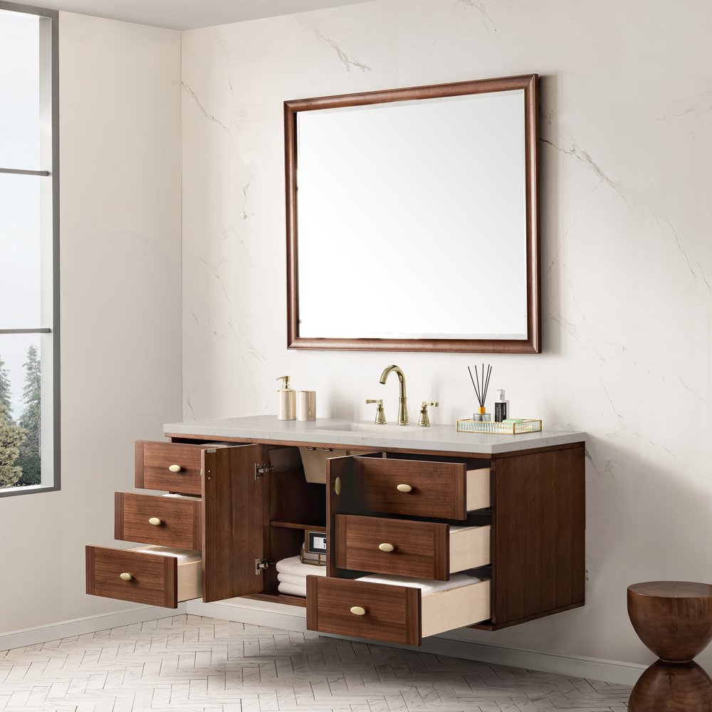 James Martin - Amberly 60" Single Vanity, Mid-Century Walnut, w/ 3 CM Siberian Silestone Top - 670-V60S-WLT-3SFR view 10