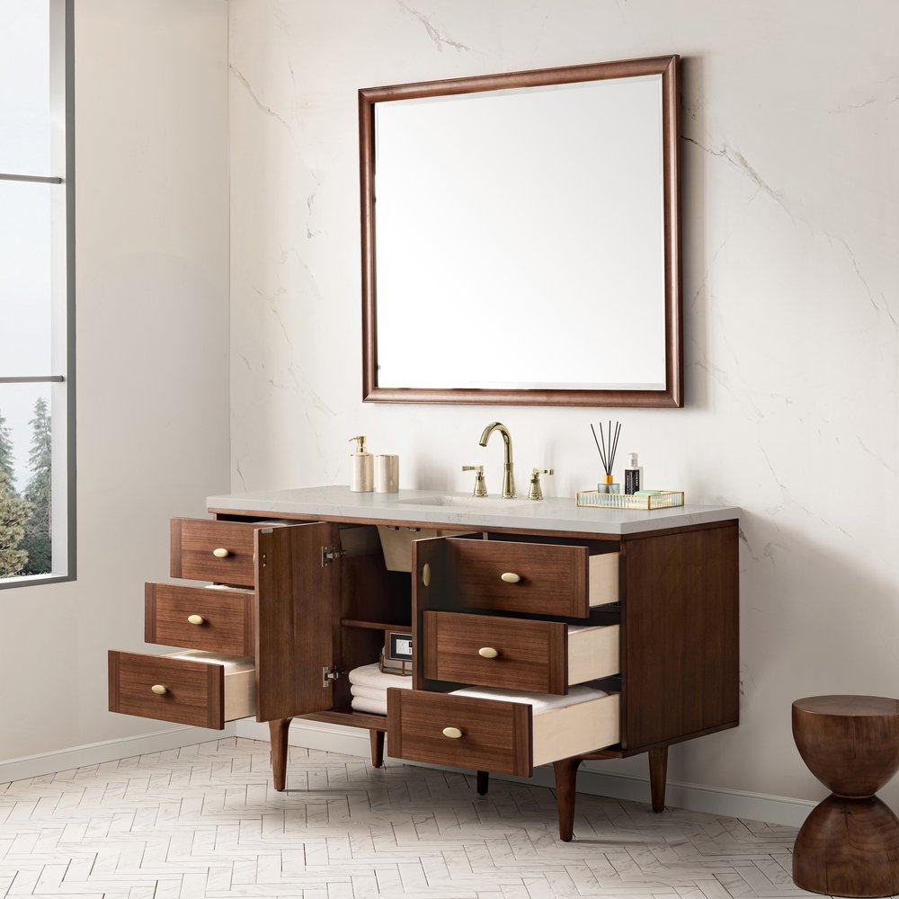 James Martin - Amberly 60" Single Vanity, Mid-Century Walnut, w/ 3 CM Siberian Silestone Top w/FreePower Wireless Charger - 670-V60S-WLT-FSFR view 9