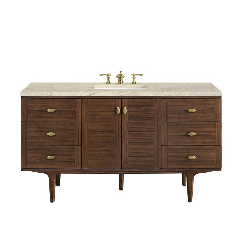 James Martin - Amberly 60" Single Vanity, Mid-Century Walnut, w/ 3 CM Tajnar Eclos Top - 670-V60S-WLT-3TJR view 1