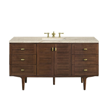 James Martin - Amberly 60" Single Vanity, Mid-Century Walnut, w/ 3 CM Tajnar Eclos Top - 670-V60S-WLT-3TJR view 1