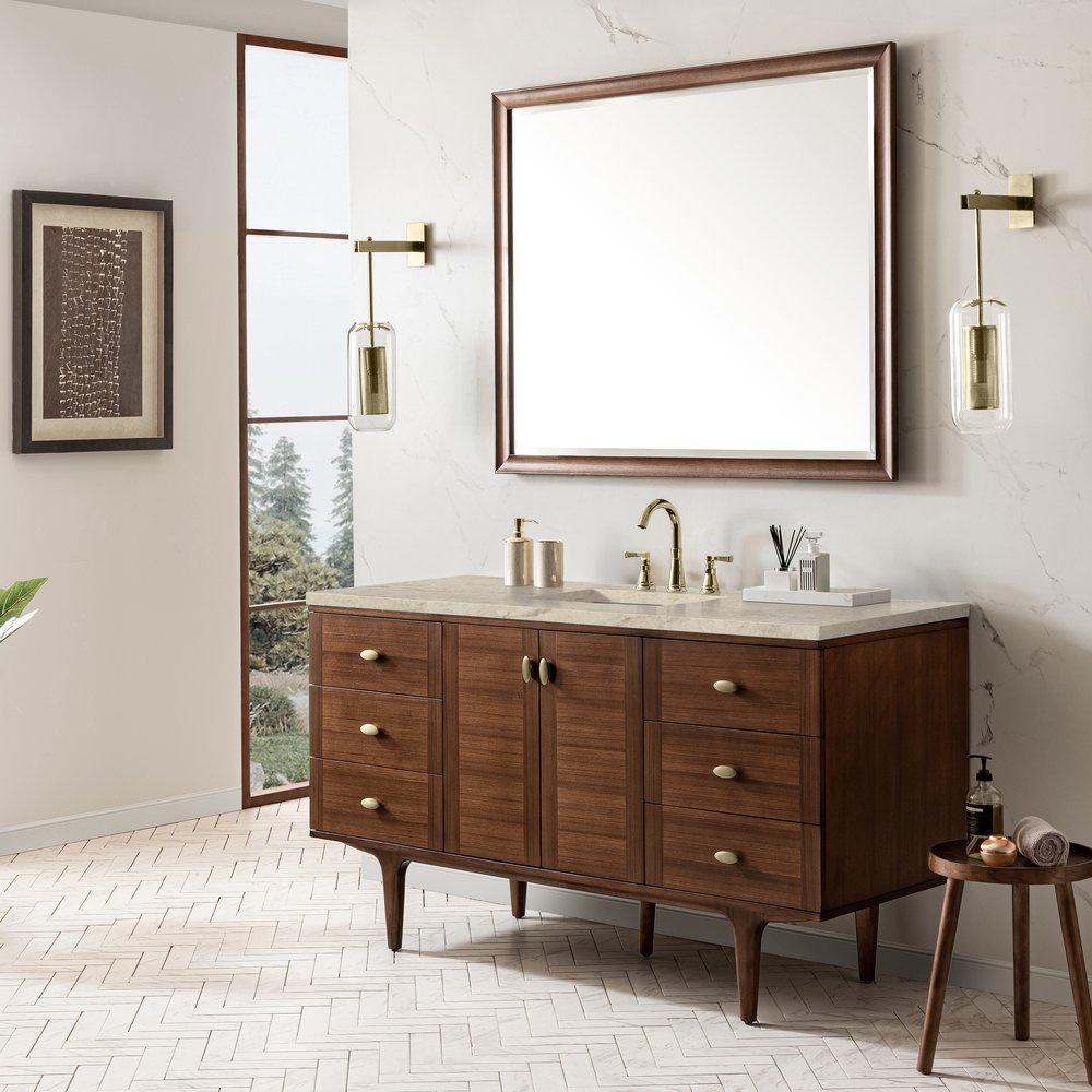 James Martin - Amberly 60" Single Vanity, Mid-Century Walnut, w/ 3 CM Tajnar Eclos Top - 670-V60S-WLT-3TJR view 7