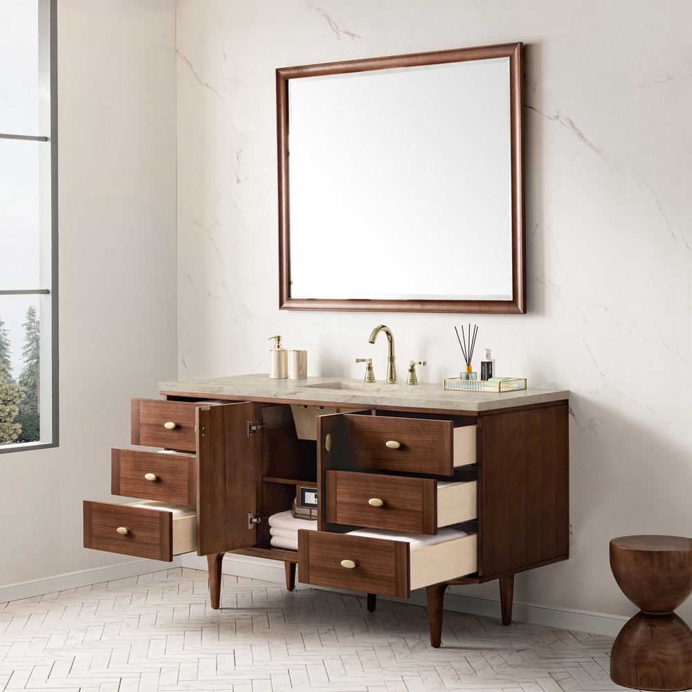 James Martin - Amberly 60" Single Vanity, Mid-Century Walnut, w/ 3 CM Tajnar Eclos Top - 670-V60S-WLT-3TJR view 9