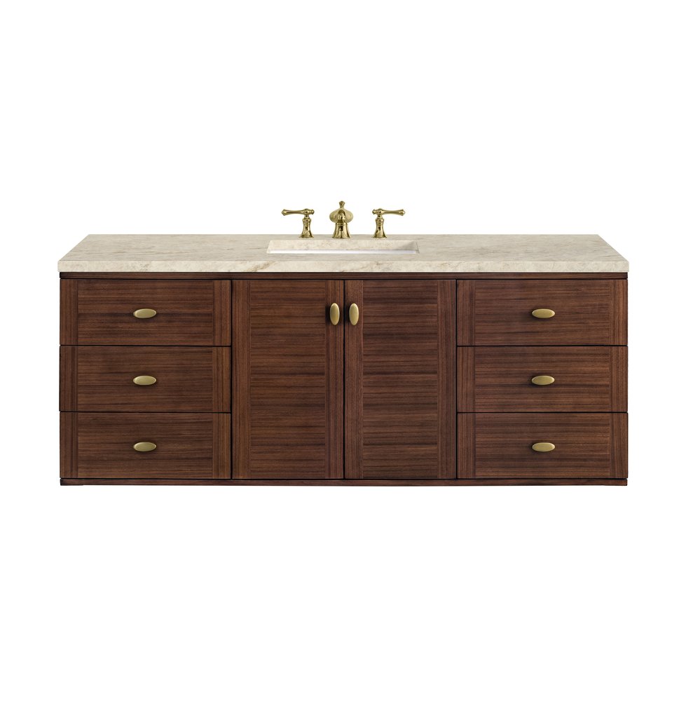 James Martin - Amberly 60" Single Vanity, Mid-Century Walnut, w/ 3 CM Tajnar Eclos Top w/FreePower Wireless Charger - 670-V60S-WLT-FTJR view 2