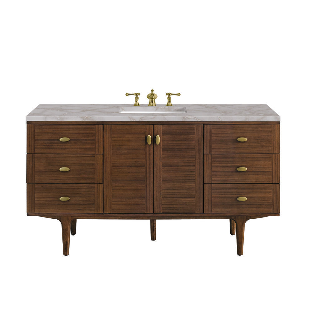 James Martin - Amberly 60" Single Vanity, Mid-Century Walnut w/ 3 CM Victorian Silver Top - 670-V60S-WLT-3VSL view 1