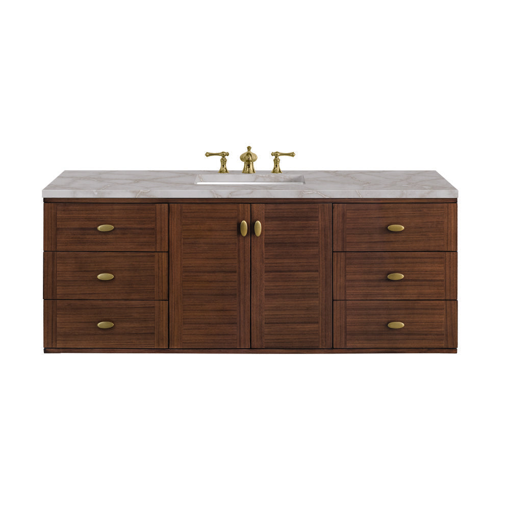 James Martin - Amberly 60" Single Vanity, Mid-Century Walnut w/ 3 CM Victorian Silver Top - 670-V60S-WLT-3VSL view 2