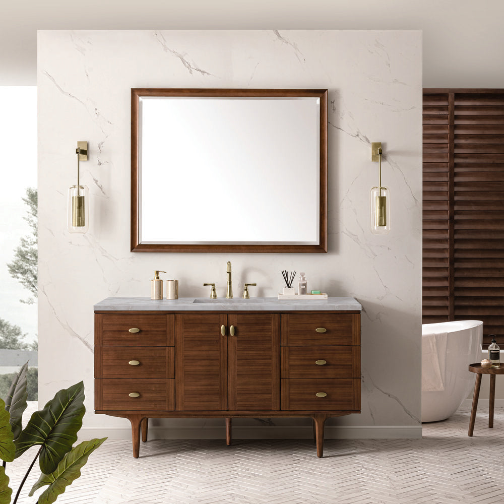 James Martin - Amberly 60" Single Vanity, Mid-Century Walnut w/ 3 CM Victorian Silver Top - 670-V60S-WLT-3VSL view 5
