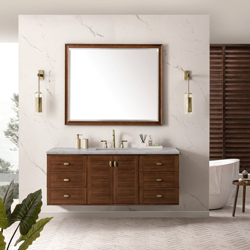 James Martin - Amberly 60" Single Vanity, Mid-Century Walnut w/ 3 CM Victorian Silver Top - 670-V60S-WLT-3VSL view 6