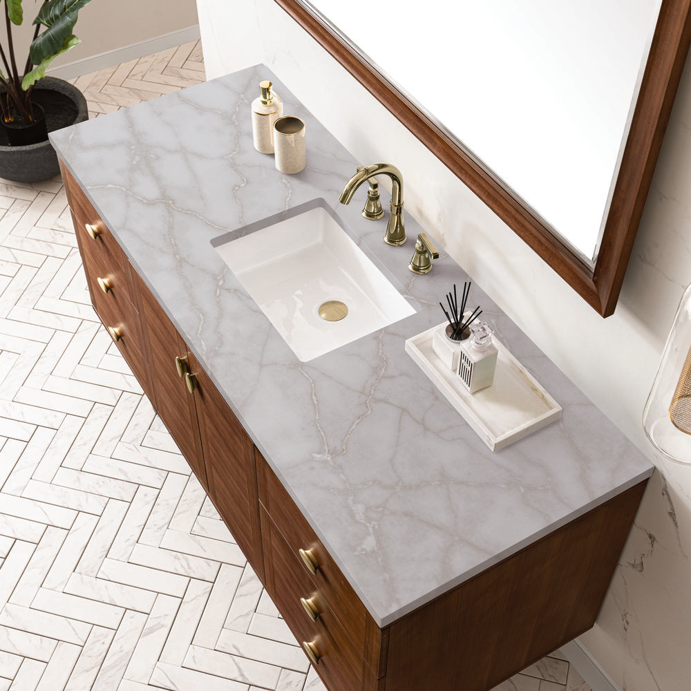James Martin - Amberly 60" Single Vanity, Mid-Century Walnut w/ 3 CM Victorian Silver Top - 670-V60S-WLT-3VSL view 11