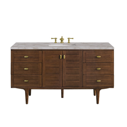 James Martin - Amberly 60" Single Vanity, Mid-Century Walnut w/ 3 CM Victorian Silver Top w/FreePower Wireless Charger - 670-V60S-WLT-FVSL view 1