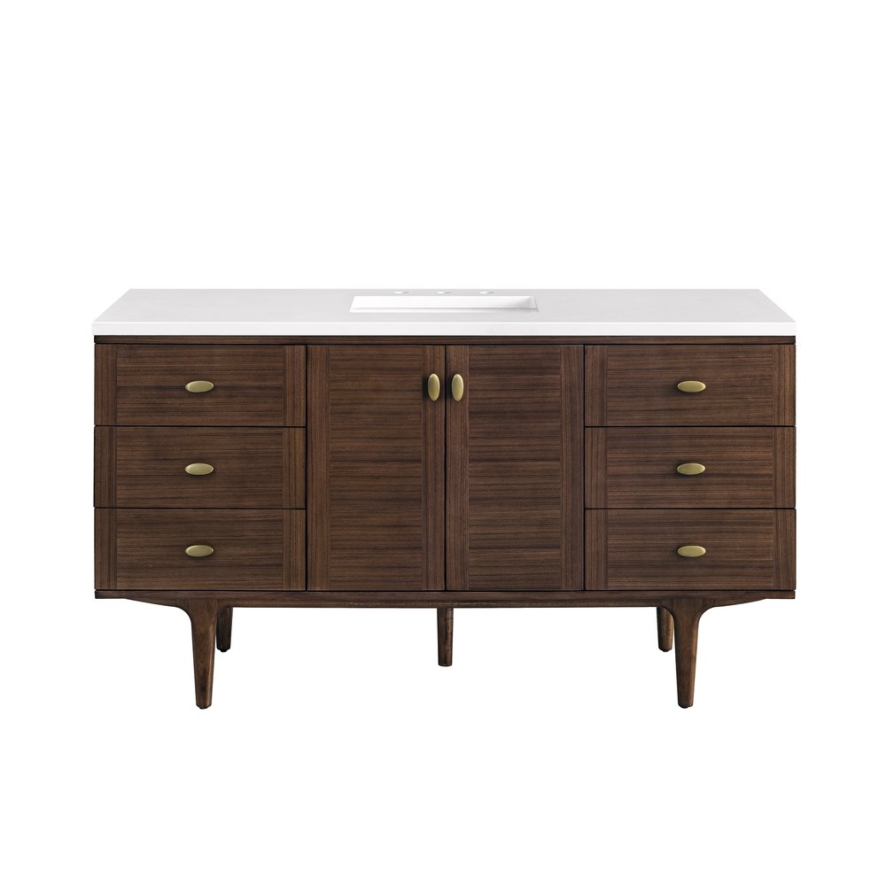 James Martin - Amberly 60" Single Vanity, Mid-Century Walnut w/ 3 CM White Zeus Top - 670-V60S-WLT-3WZ view 2