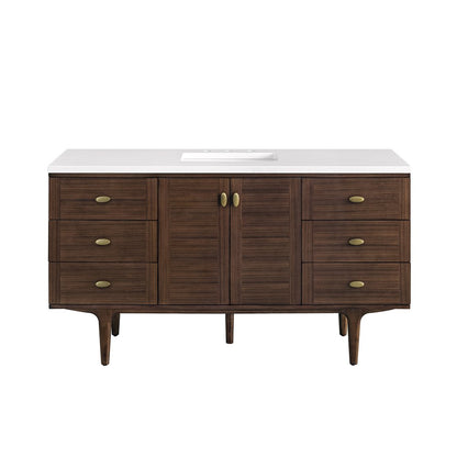 James Martin - Amberly 60" Single Vanity, Mid-Century Walnut w/ 3 CM White Zeus Top - 670-V60S-WLT-3WZ view 2