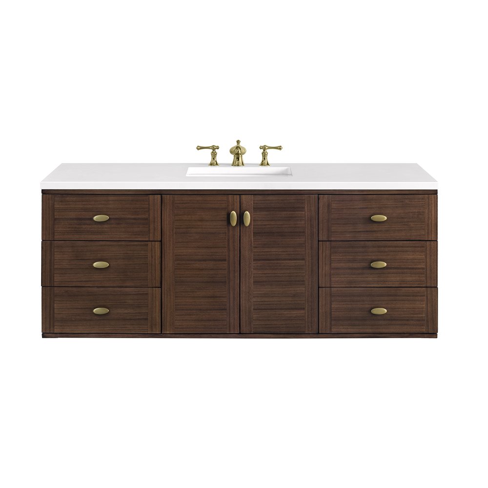 James Martin - Amberly 60" Single Vanity, Mid-Century Walnut w/ 3 CM White Zeus Top - 670-V60S-WLT-3WZ view 3