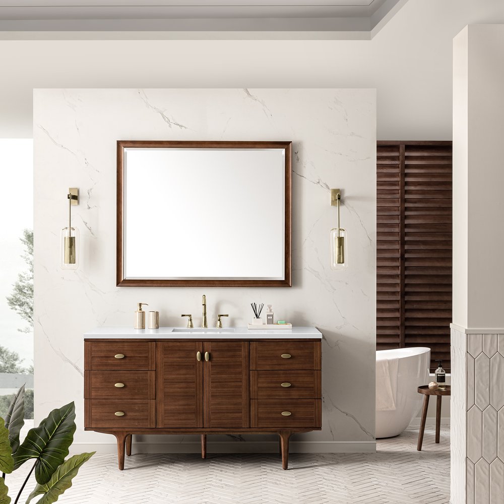 James Martin - Amberly 60" Single Vanity, Mid-Century Walnut w/ 3 CM White Zeus Top - 670-V60S-WLT-3WZ view 7