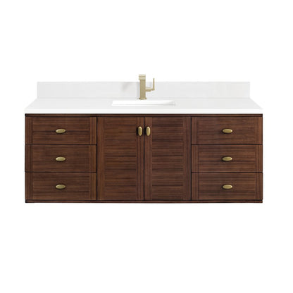 James Martin - Amberly 60" Single Vanity, Mid-Century Walnut w/ Single Hole 3 CM White Zeus Top & Backsplash - 670-V60S-WLT-1WZ view 1