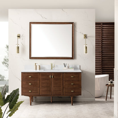 James Martin - Amberly 60" Single Vanity, Mid-Century Walnut w/ Single Hole 3 CM White Zeus Top & Backsplash - 670-V60S-WLT-1WZ view 5