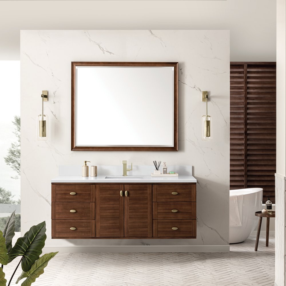 James Martin - Amberly 60" Single Vanity, Mid-Century Walnut w/ Single Hole 3 CM White Zeus Top & Backsplash - 670-V60S-WLT-1WZ view 6
