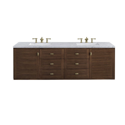 James Martin - Amberly 72" Double Vanity, Mid-Century Walnut w/ 3 CM Carrara Marble Top - 670-V72-WLT-3CAR view 2