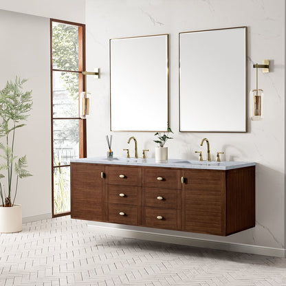 James Martin - Amberly 72" Double Vanity, Mid-Century Walnut w/ 3 CM Carrara Marble Top - 670-V72-WLT-3CAR view 8