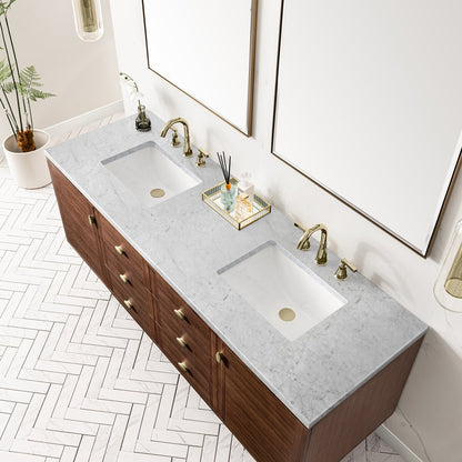 James Martin - Amberly 72" Double Vanity, Mid-Century Walnut w/ 3 CM Carrara Marble Top - 670-V72-WLT-3CAR view 12