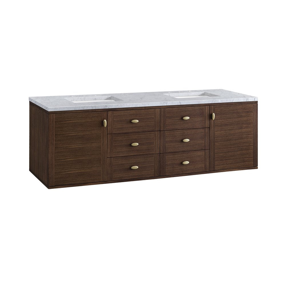 James Martin - Amberly 72" Double Vanity, Mid-Century Walnut w/ 3 CM Carrara Marble Top - 670-V72-WLT-3CAR view 18