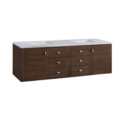 James Martin - Amberly 72" Double Vanity, Mid-Century Walnut w/ 3 CM Carrara Marble Top - 670-V72-WLT-3CAR view 18