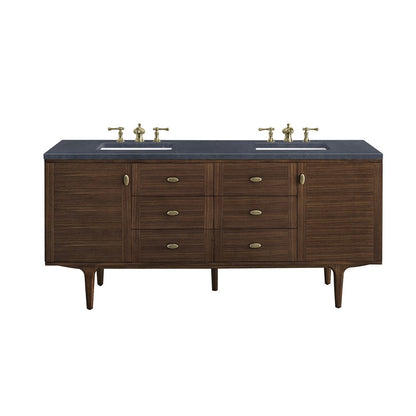 James Martin - Amberly 72" Double Vanity, Mid-Century Walnut w/ 3 CM Charcoal Soapstone Top - 670-V72-WLT-3CSP view 1
