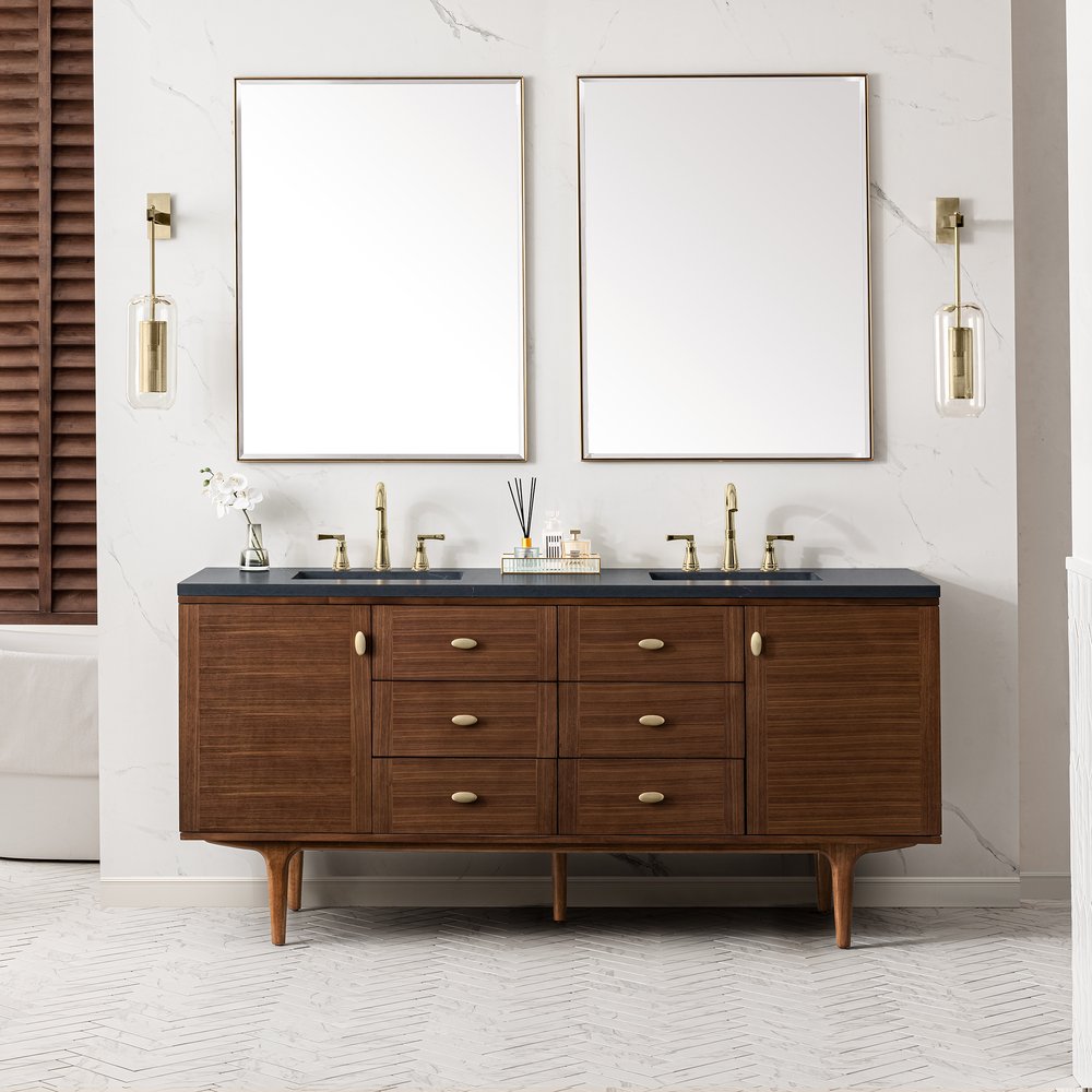James Martin - Amberly 72" Double Vanity, Mid-Century Walnut w/ 3 CM Charcoal Soapstone Top - 670-V72-WLT-3CSP view 5