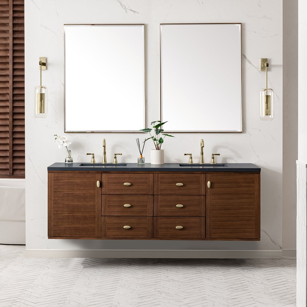 James Martin - Amberly 72" Double Vanity, Mid-Century Walnut w/ 3 CM Charcoal Soapstone Top - 670-V72-WLT-3CSP view 6